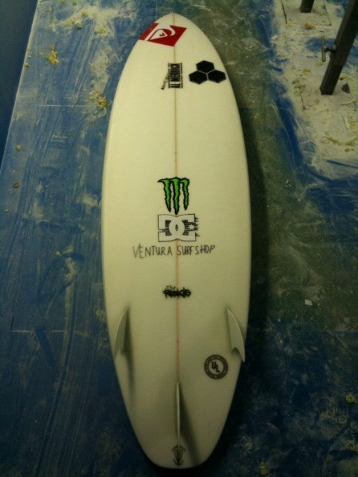 Dane Reynolds' 6-2 rookie squash tail 18 5/8 2 3/8 with glass on fins and of course his Ci traction . ( available on line now) 