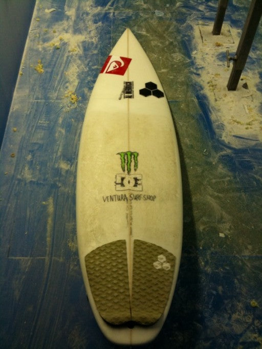 Dane Reynolds' 6-2 rookie squash tail 18 5/8 2 3/8 with glass on fins and of course his Ci traction . ( available on line now) 